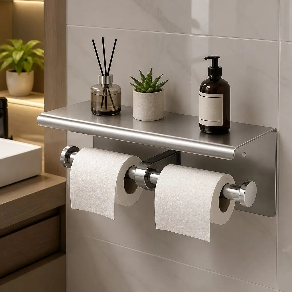 Stainless Steel Wall Mount Double Roll Toilet Paper Holder