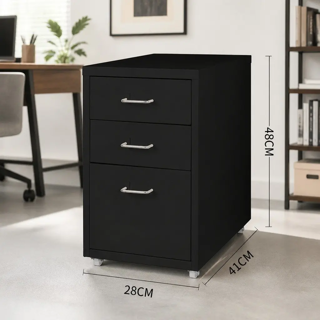 Filing Cabinet Steel 3 Drawer Compact Black Office Storage Organizer
