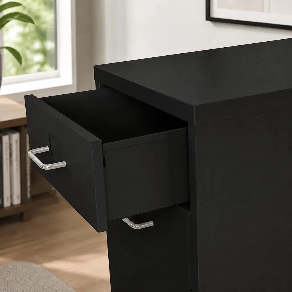 Filing Cabinet Steel 3 Drawer Compact Black Office Storage Organizer