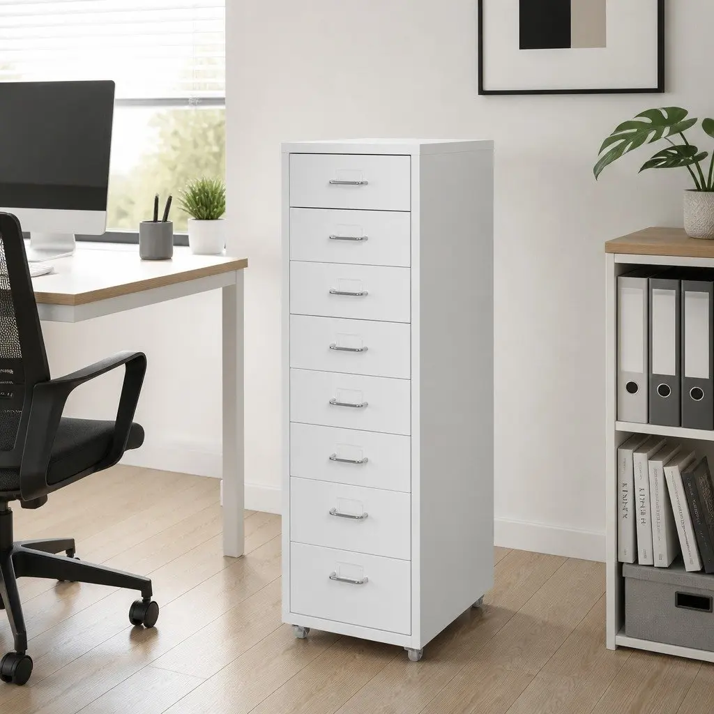 8 Drawer White Steel Office Filing Cabinet