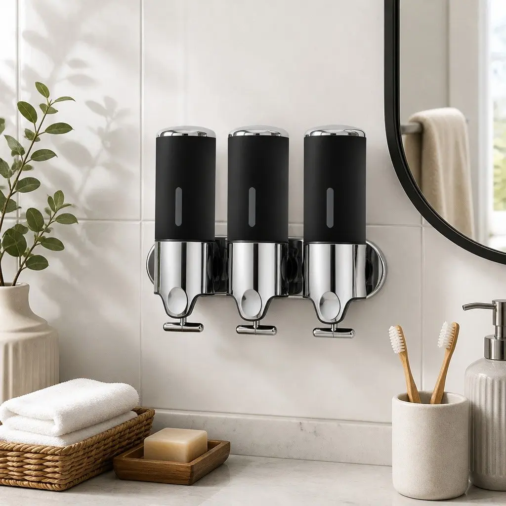 Wall-Mounted Soap Dispenser 3 Bottles Black