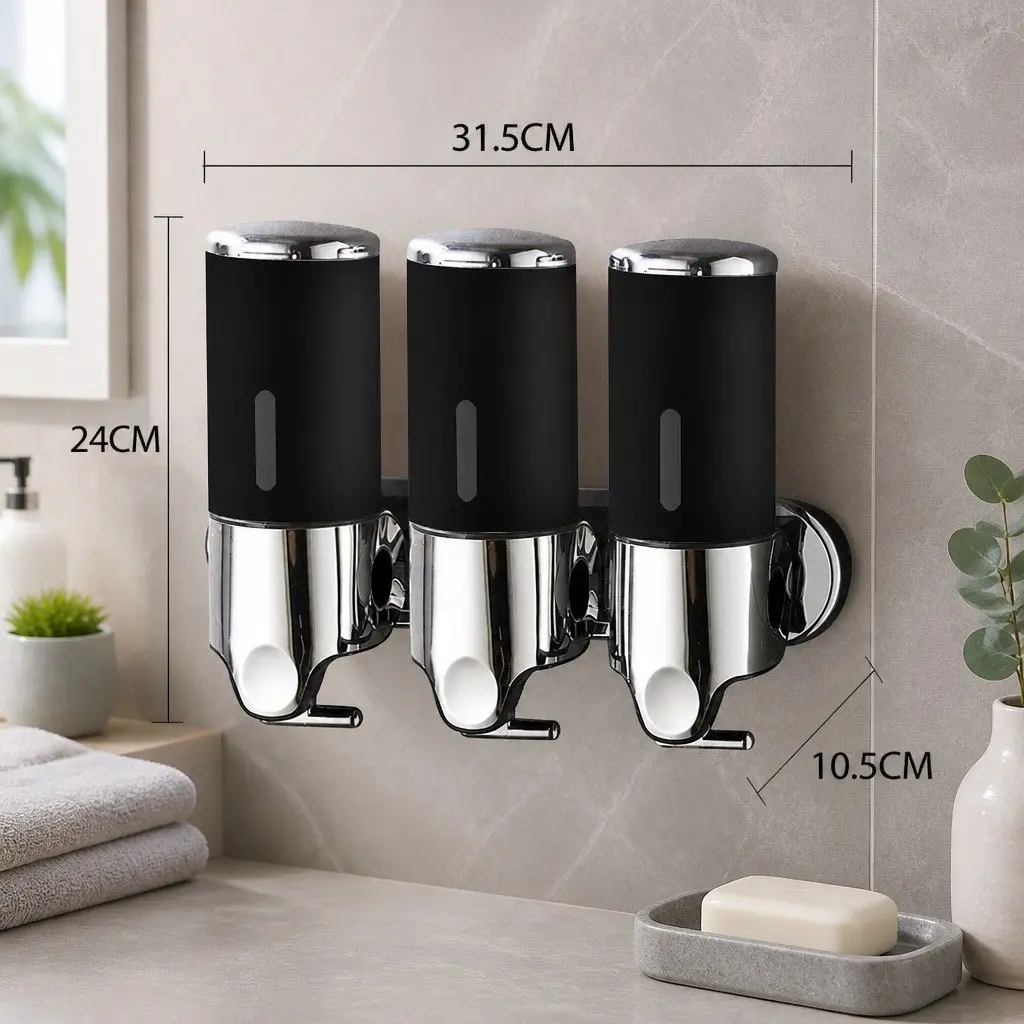 Wall-Mounted Soap Dispenser 3 Bottles Black
