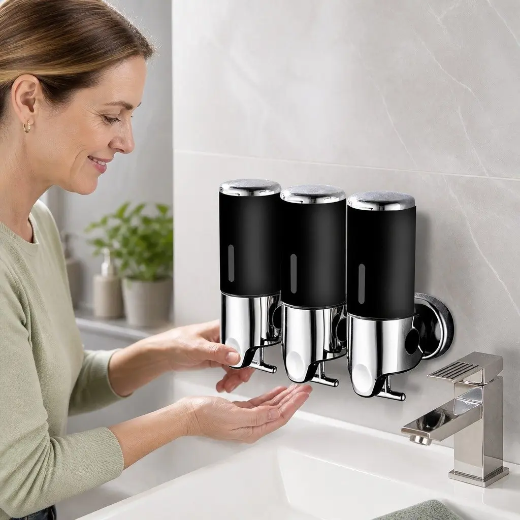 Wall-Mounted Soap Dispenser 3 Bottles Black