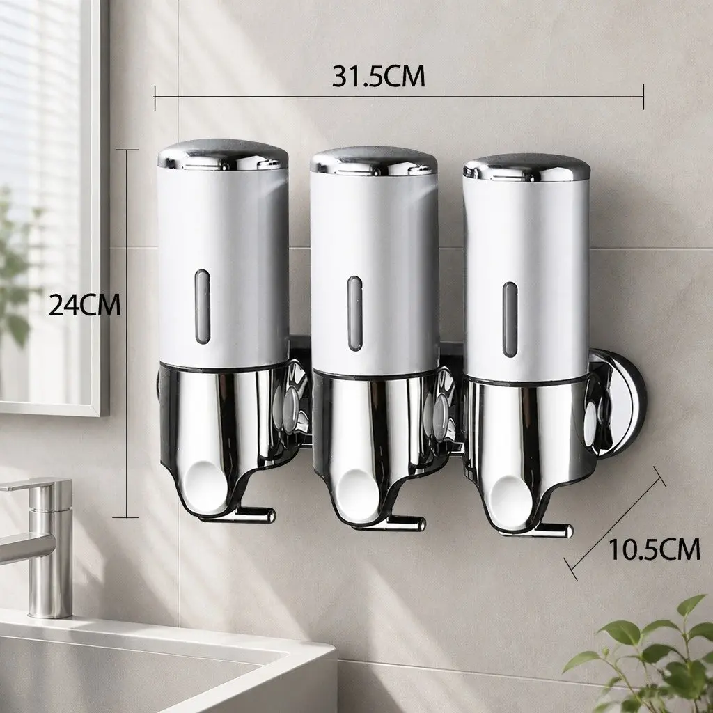 3-Bottle Wall-Mounted Soap Dispenser in Silver