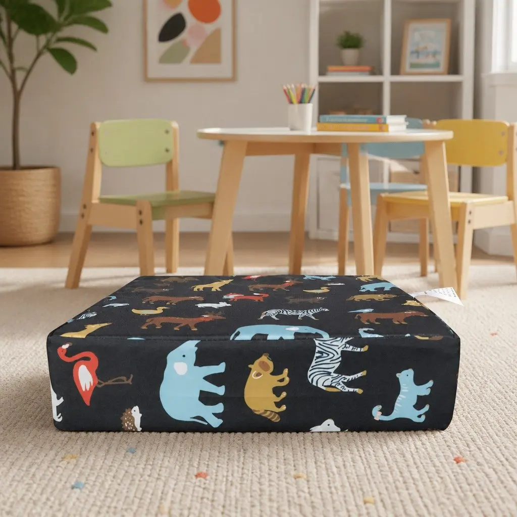 Kids Chair Cushion Cotton Linen 32.5cm Black