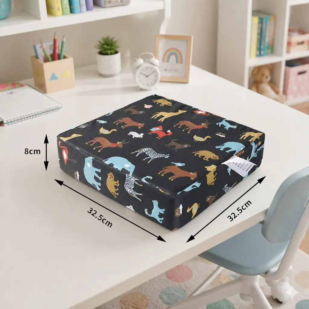 Kids Chair Cushion Cotton Linen 32.5cm Black