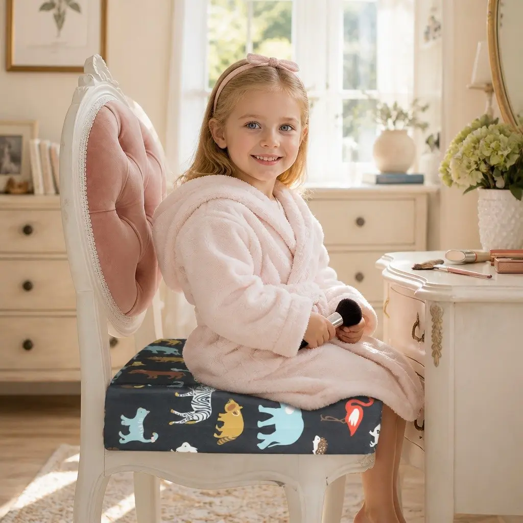 Kids Chair Cushion Cotton Linen 32.5cm Black