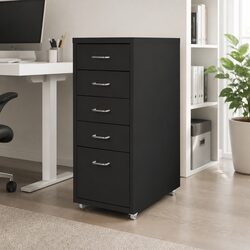 Compact Black Steel 5 Drawer Filing Cabinet for Office
