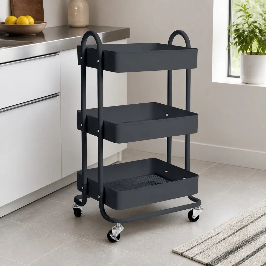 3 Tier Kitchen Storage Trolley Organizer in Grey