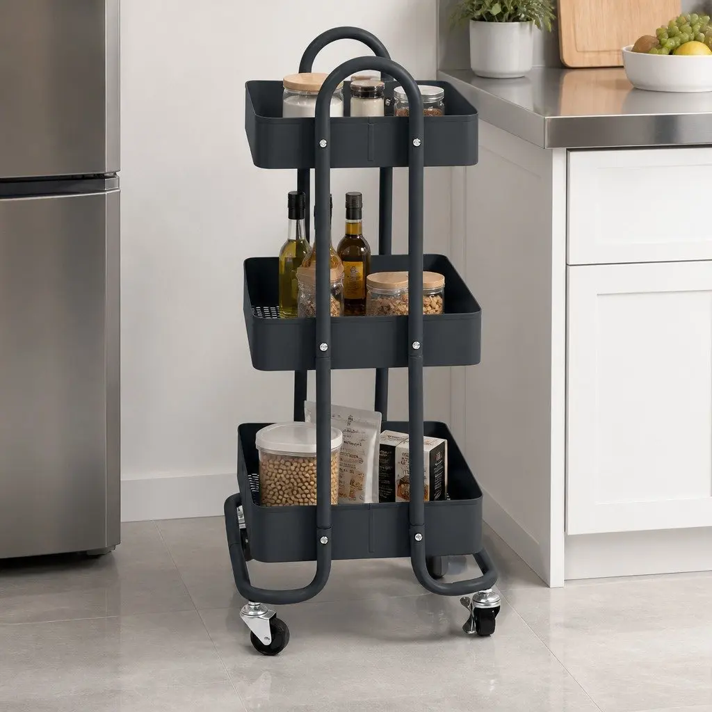 3 Tier Kitchen Storage Trolley Organizer in Grey