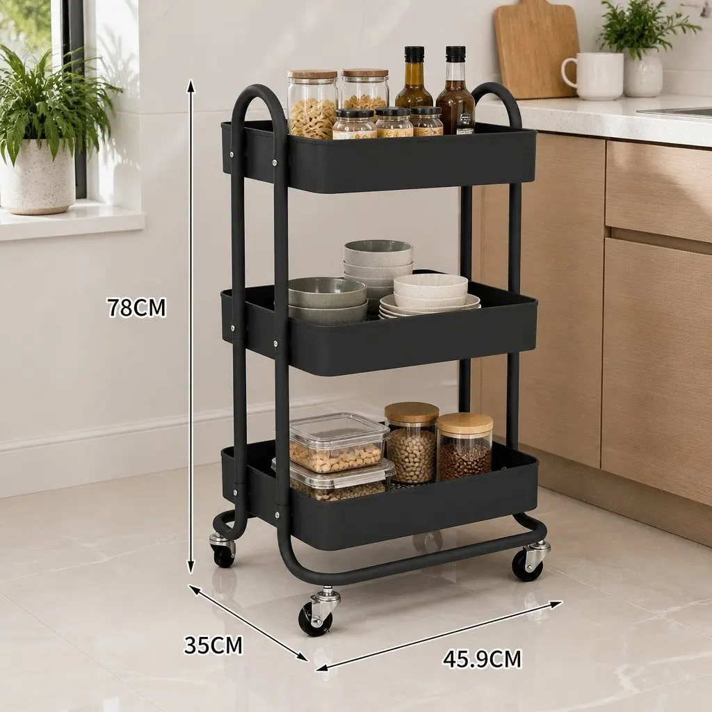 3 Tier Kitchen Storage Trolley Organizer in Grey