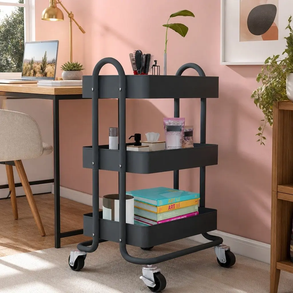 3 Tier Kitchen Storage Trolley Organizer in Grey