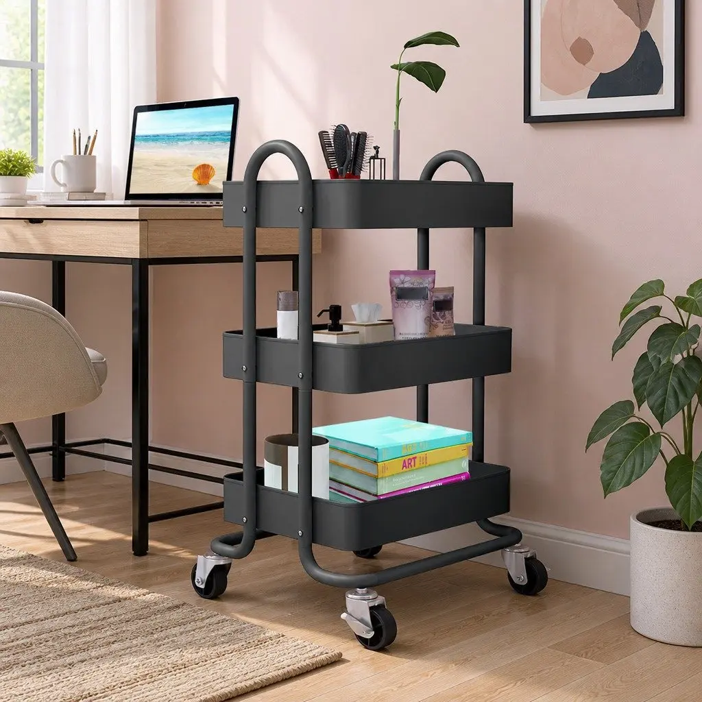 3 Tier Kitchen Storage Trolley Organizer in Grey