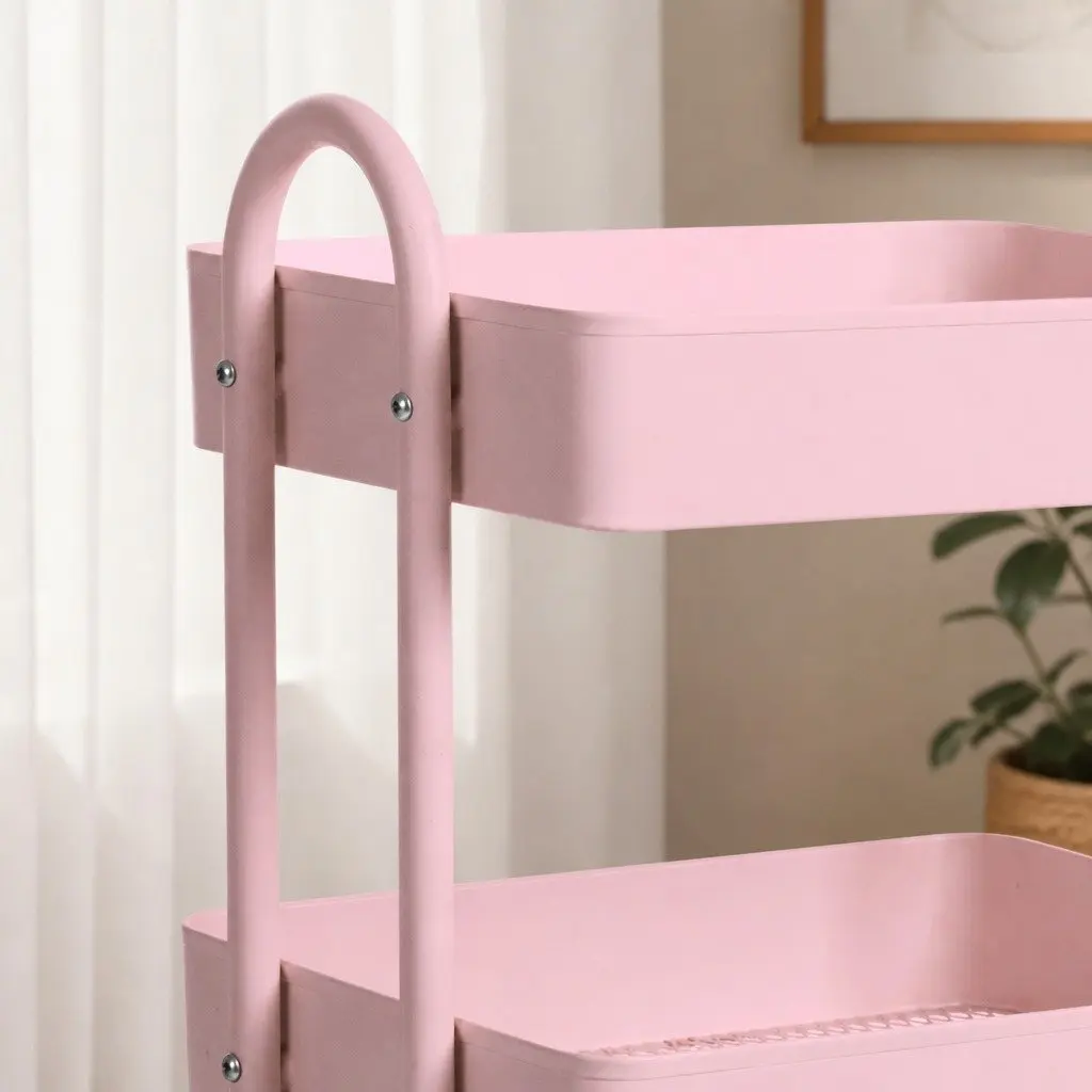 Pink 4-Tier Kitchen Storage Trolley with Wheels