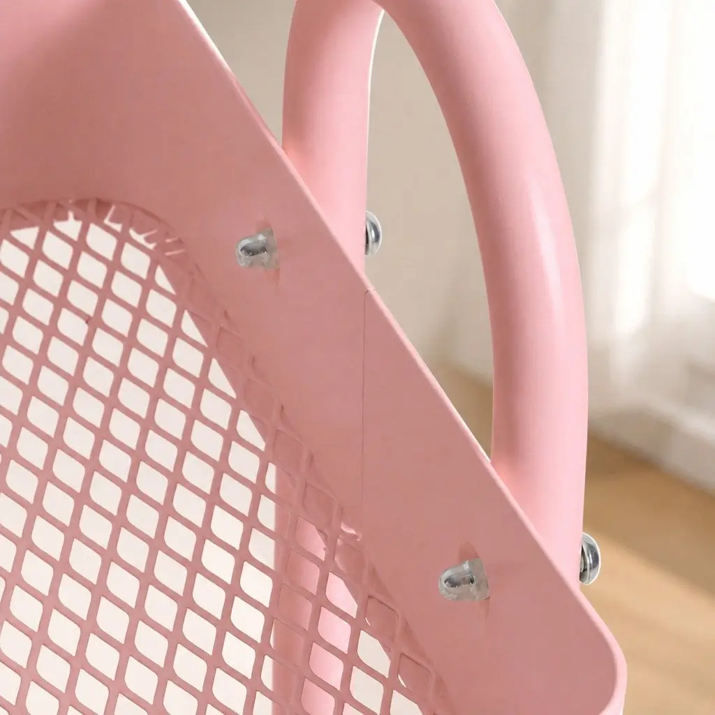 Pink 4-Tier Kitchen Storage Trolley with Wheels
