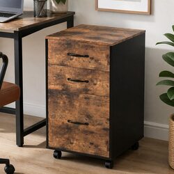 Mobile Filing Cabinet 3-Drawer Office Storage Organiser Rolling Wheels Walnut