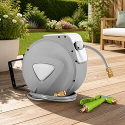 Premium 20M Auto Rewind Hose Reel with Brass Spray Gun
