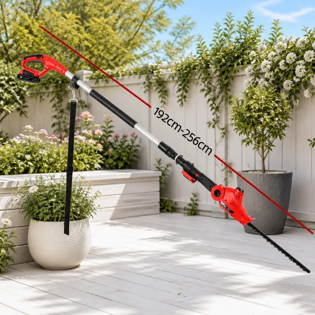 Cordless Pole Hedge Trimmer with Double-Sided Blade