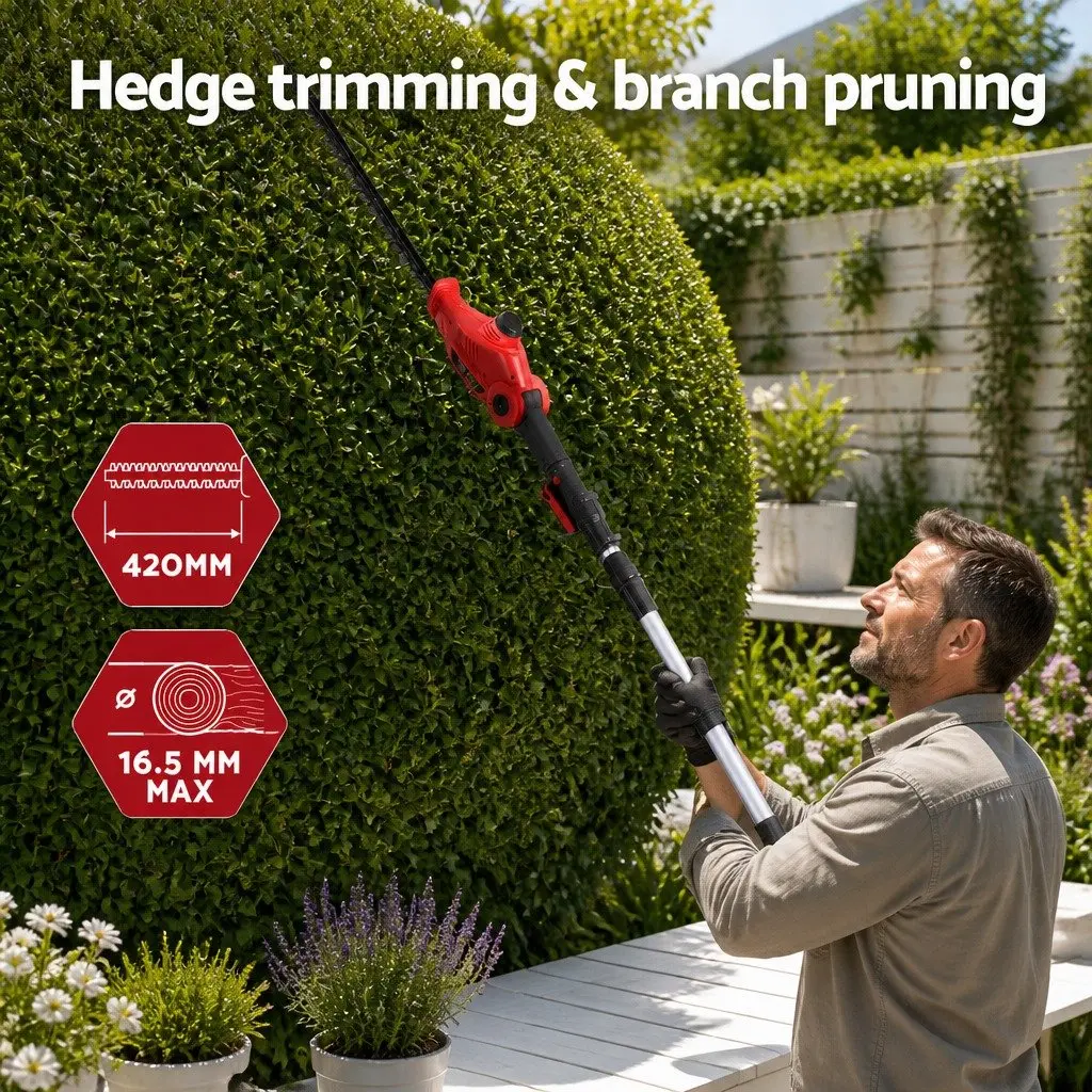 Cordless Pole Hedge Trimmer with Double-Sided Blade
