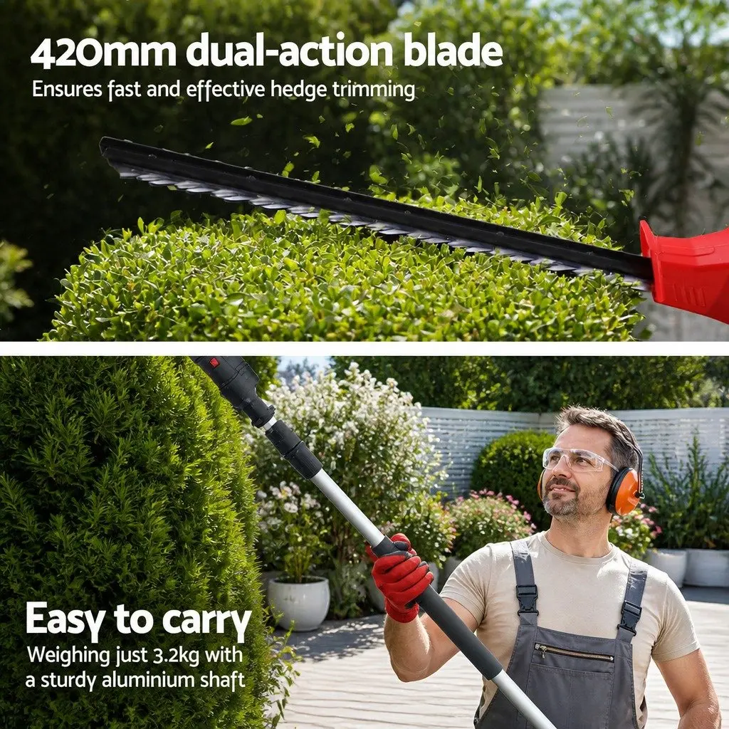 Cordless Pole Hedge Trimmer with Double-Sided Blade