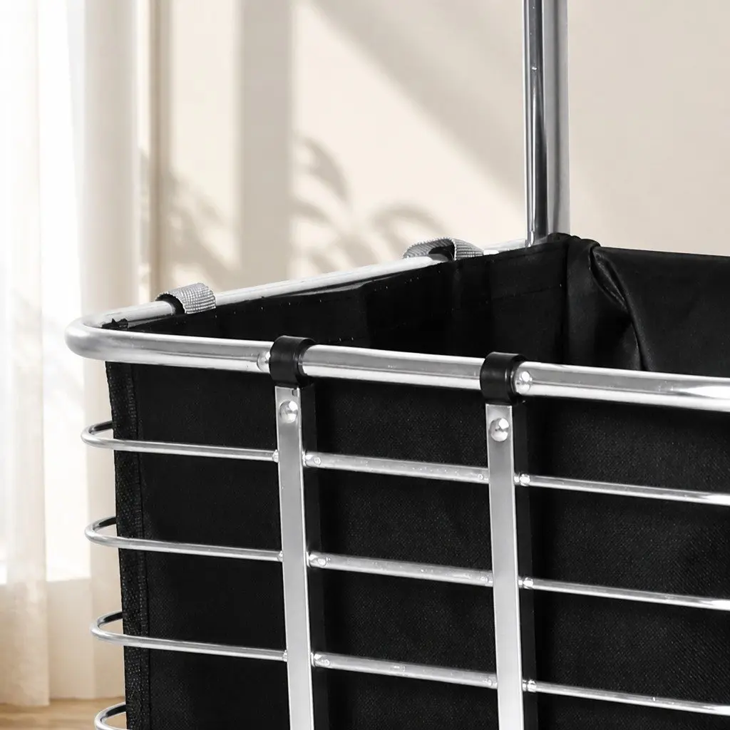 Foldable Shopping Cart Trolley Stainless Steel Aluminium Oxford Cloth 60cm L x 37cm W x 98cm H Black and Silver