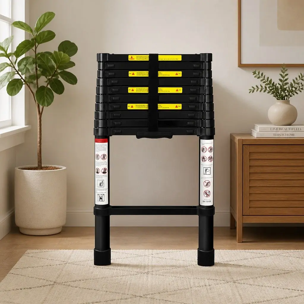 Telescopic Ladder Aluminium 3.2M Black Extendable Portable Multi-Purpose