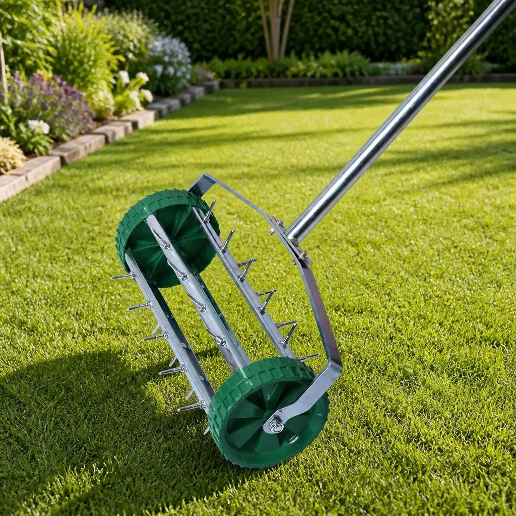 Lawn Aerator Roller Galvanized Steel 44cm Length Green