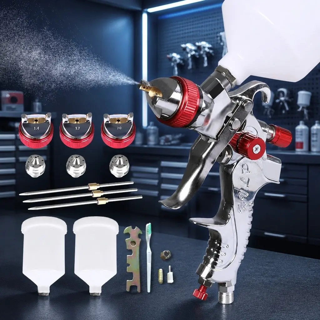 HVLP Spray Gun Kit Aluminium Alloy Red 600ml