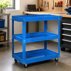 Tool Cart Trolley 3 Tier Storage Tray Rolling Mechanics Workshop Organiser Blue