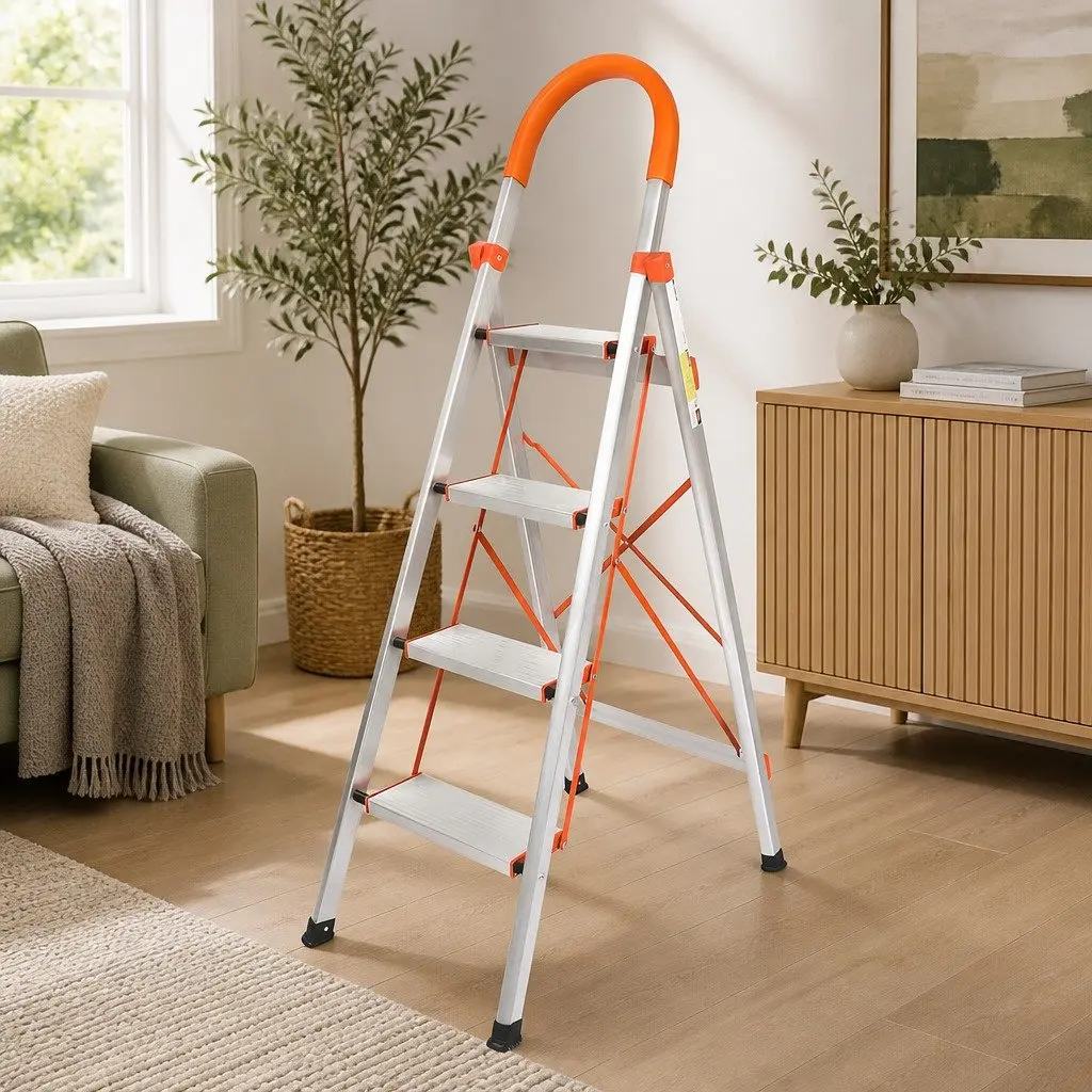 Step Ladder Aluminium 4 Step Folding Portable Silver