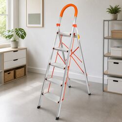 5 Step Folding Ladder Aluminium Non-Slip Grooved Steps Home Workshop Garage