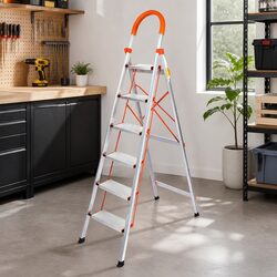 6 Step Folding Ladder Aluminium Single-Sided Portable Workshop Home Garage