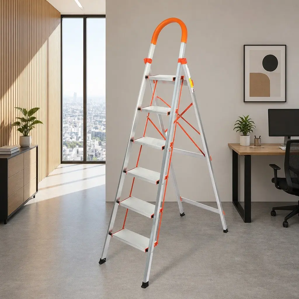 Folding Ladder Aluminium 6 Step Portable Silver