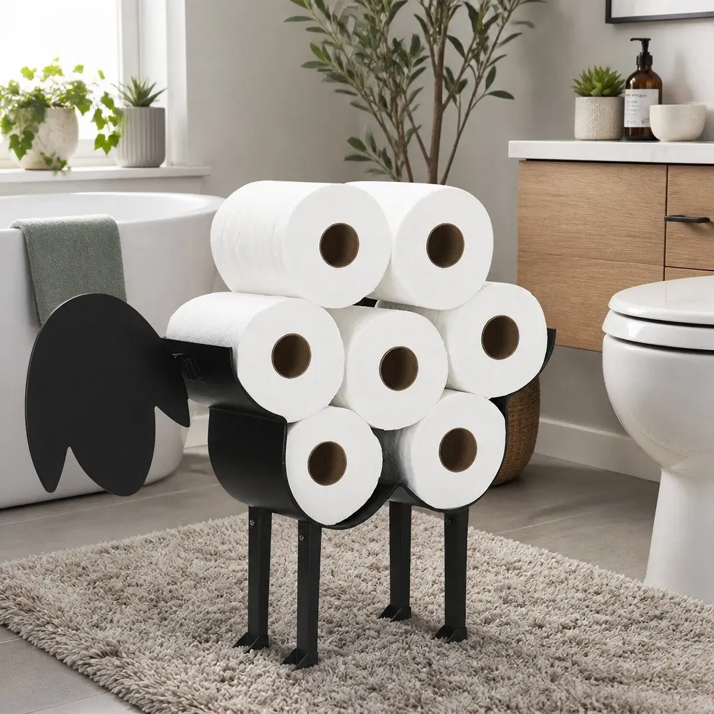Toilet Paper Holder Stand 7 Roll Storage Sheep Design Wall Mount Bathroom