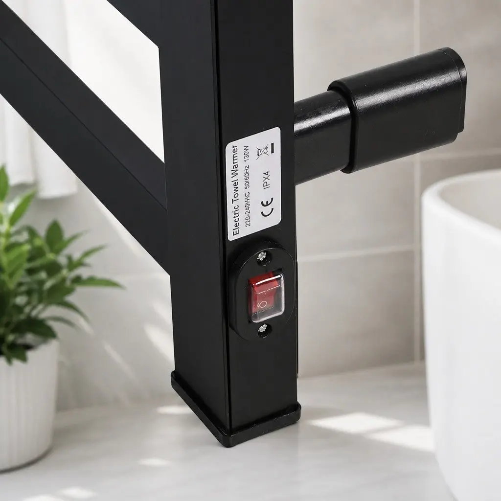 Heated Towel Rail Warmer Aluminium 80cm x 52cm Matte Black 7 Bar Wall Mounted Electric Rack