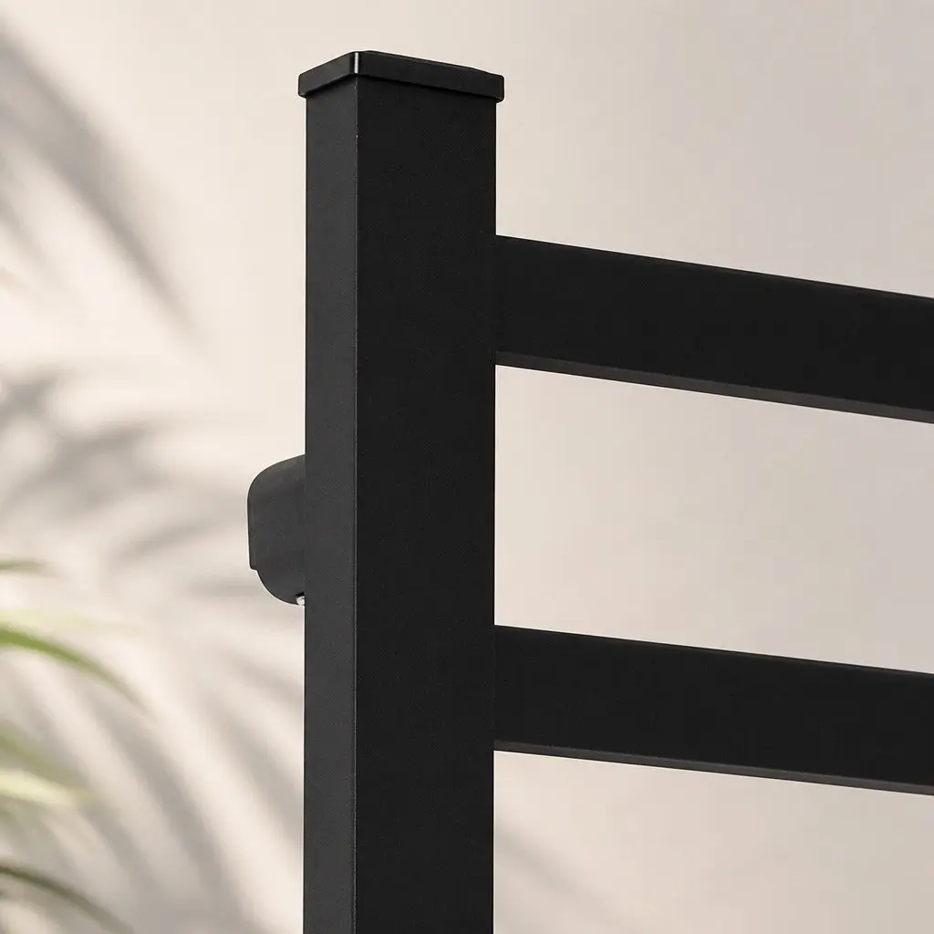 Heated Towel Rail Warmer Aluminium 80cm x 52cm Matte Black 7 Bar Wall Mounted Electric Rack