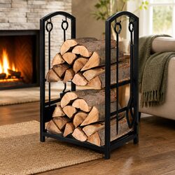 Heavy-Duty 5-in-1 Firewood Rack with Tool Storage