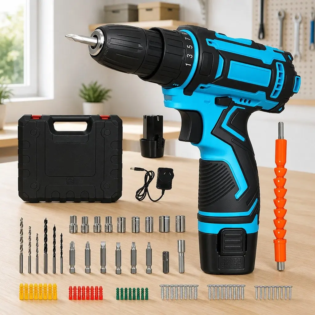 12V Cordless Drill Driver Kit with 74pcs Accessories