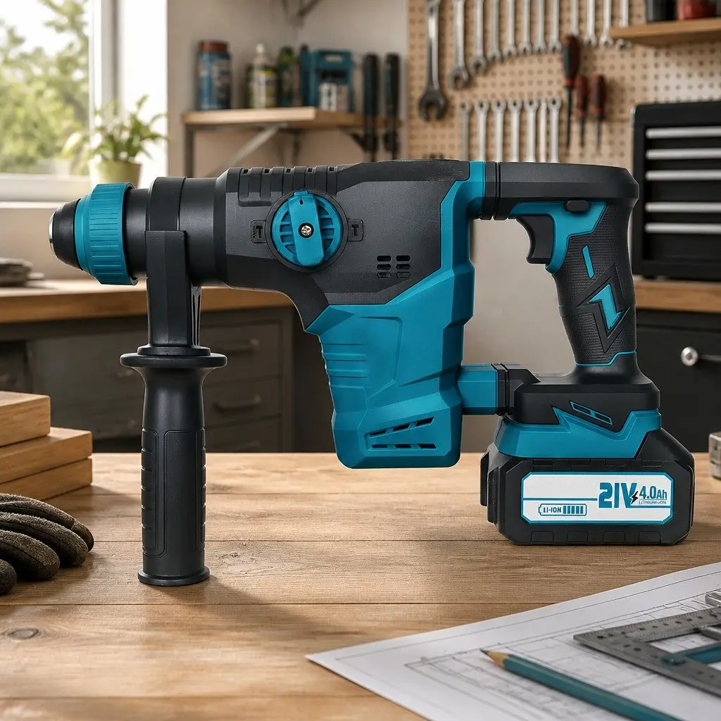21V Cordless Rotary Hammer Drill Tool Set SDS-Plus Chuck 4-in-1 Modes Brushless