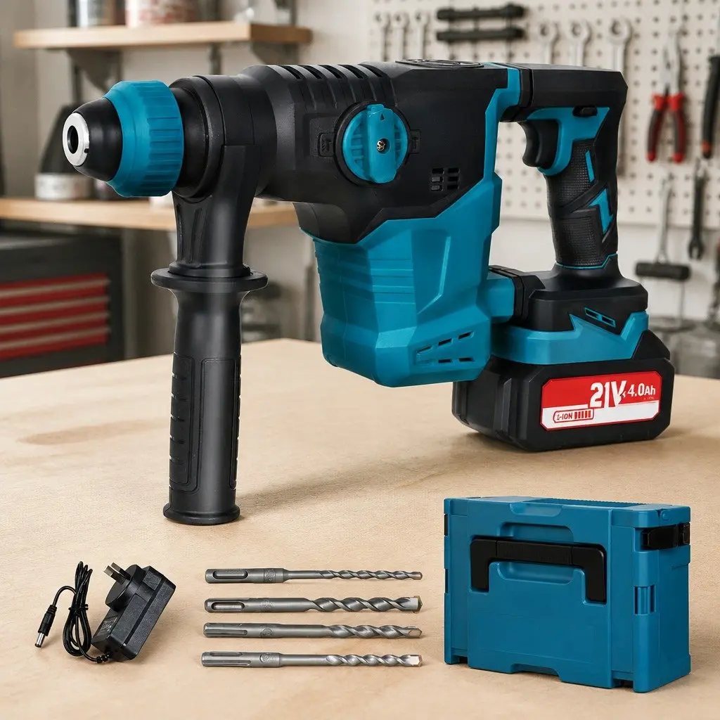 21V Cordless Rotary Hammer Drill Tool Set SDS-Plus Chuck 4-in-1 Modes Brushless