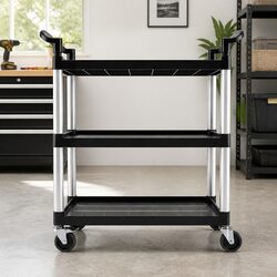 Heavy-Duty Tool Trolley Cart with 3 Tiers and Wheels