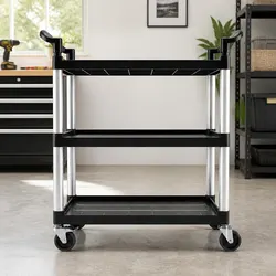 Heavy-Duty Tool Trolley Cart with 3 Tiers and Wheels