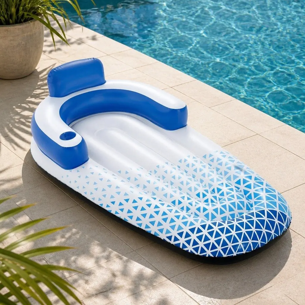 Inflatable Water Lounge 1.91m x 1.07m Pool Float Lounger Cup Holder