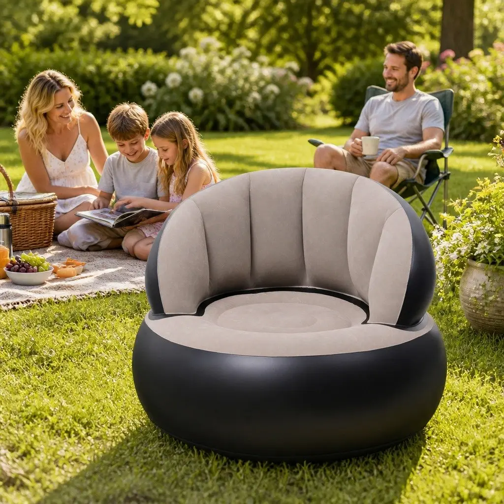 Inflatable Air Chair Flocked PVC 70cm Coffee