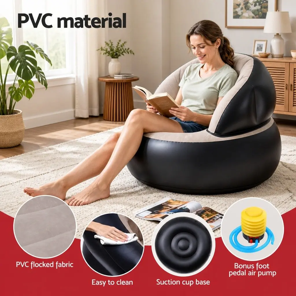 Inflatable Air Chair Flocked PVC 70cm Coffee