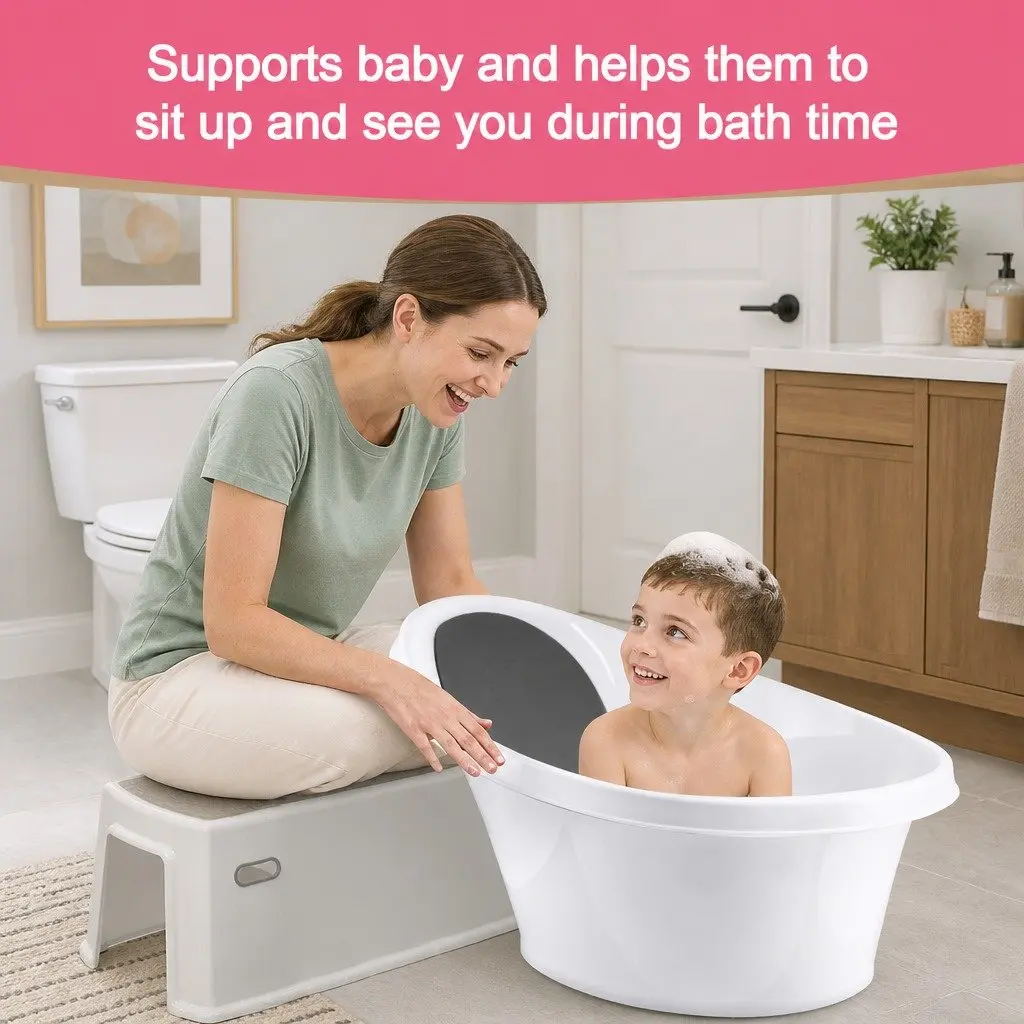 Baby Bath Tub with Backrest Bum Bump Support Newborn 12 Months Sink Basin