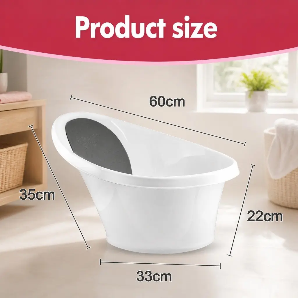 Baby Bath Tub with Backrest Bum Bump Support Newborn 12 Months Sink Basin