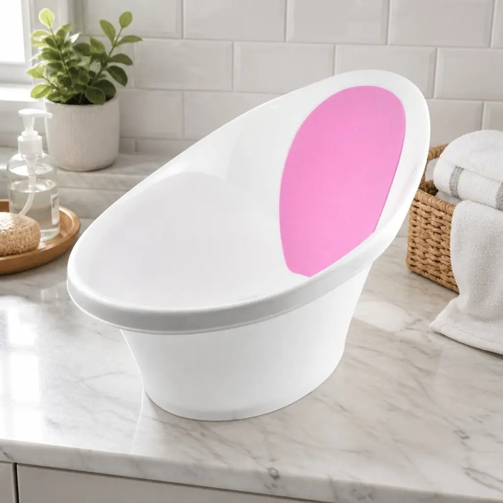 Pink Baby Bath Tub with Backrest & Bum Bump for Newborns