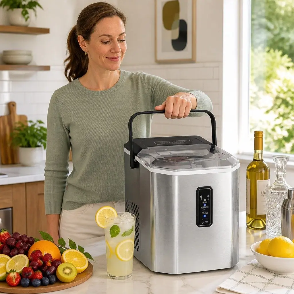 Portable Ice Maker Machine Stainless Steel 1.3L Silver Bullet Ice Cube Tray