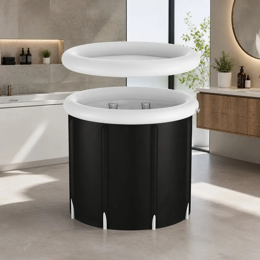 Portable Ice Bath Tub Oxford Cloth 80x80cm Black Inflatable Folding Bathtub Spa Massage Recovery